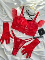 Red Lace Lingerie Set with Gloves - Image 5