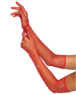 Red rhinestones fishnet gloves - Image 2