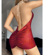 Backless rhinestones lingerie