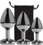 3 Sizes Metal Anal Plug Set with Black Heart-Shaped Buttom - Image 6
