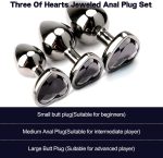 3 Sizes Metal Anal Plug Set with Black Heart-Shaped Buttom - Image 7