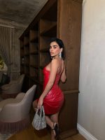 Leather red club dress - Image 3