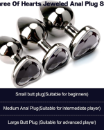 3 Sizes Metal Anal Plug Set with Black Heart-Shaped Buttom